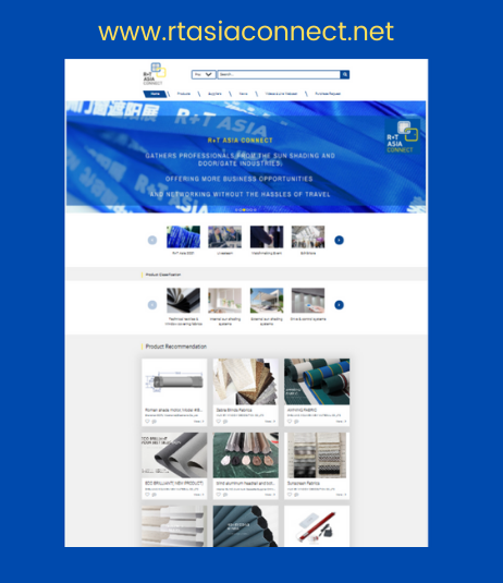 The homepage of rtasiaconnect.net informs that the platform gathers professionals from sun-shading and door gate industries 