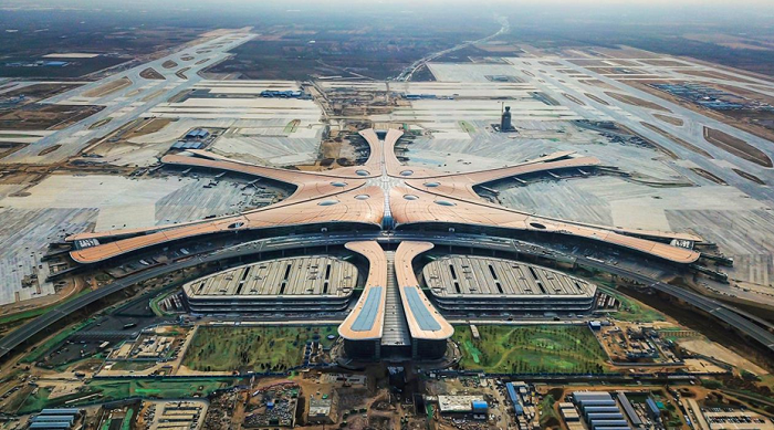 view of Beijing Daxing International Airport with louver sun protection and energy conservation systems