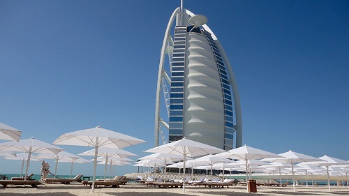 high-quality large-size parasolos made-in-germany on the beach in fron of Burj Al Arab hotel in Dubai